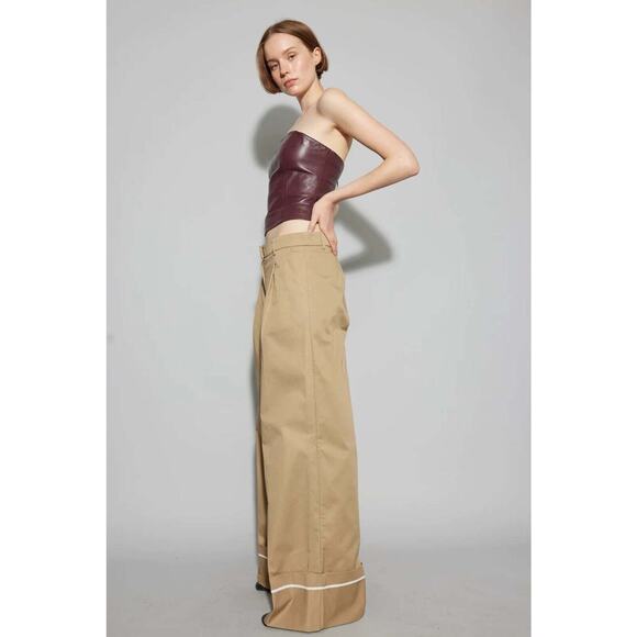 Oval Square Riots Wide Leg Trousers Cuff Khaki Kelp High Waist Large - Picture 2 of 7